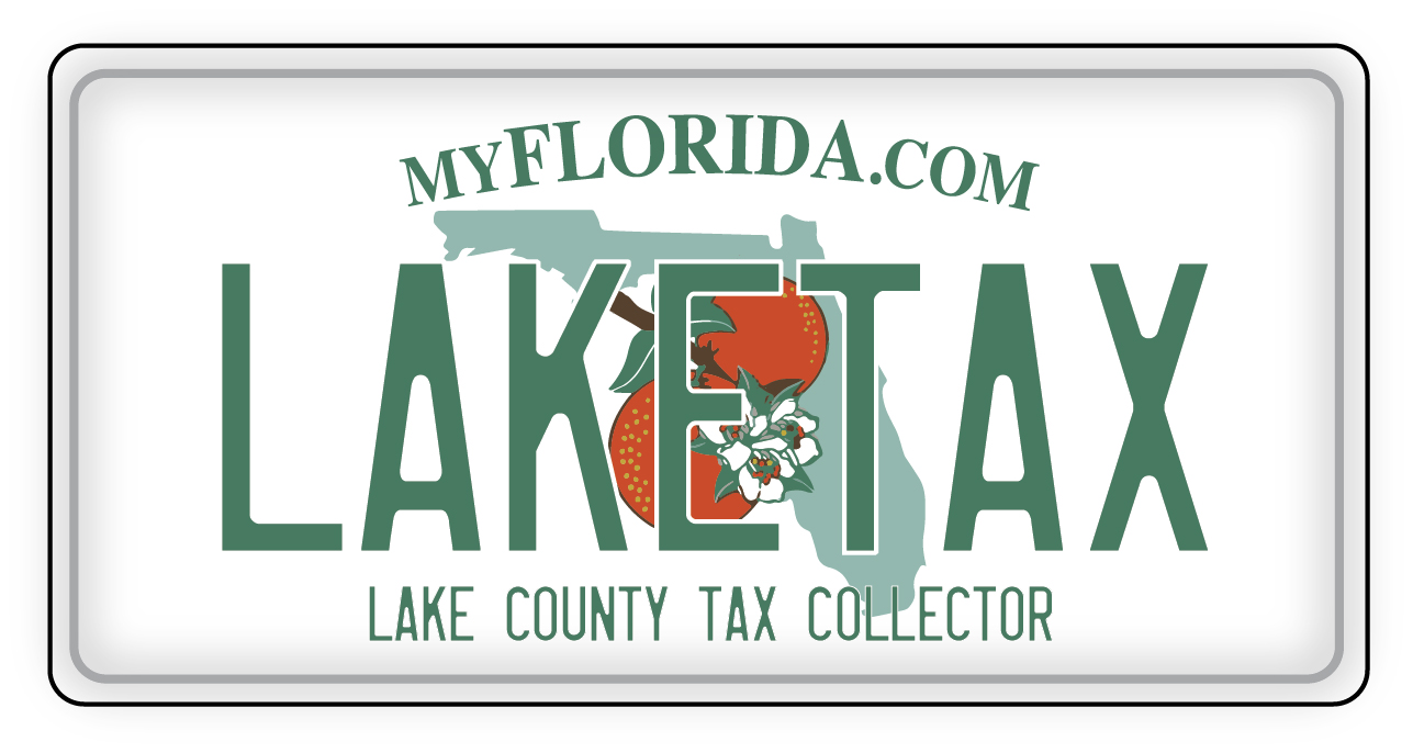 Image of FL Plate that is personalized to say "LAKE TAX"